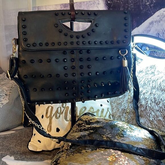 Mms black studded envelope pocketbook/purse handbag - Picture 2 of 12